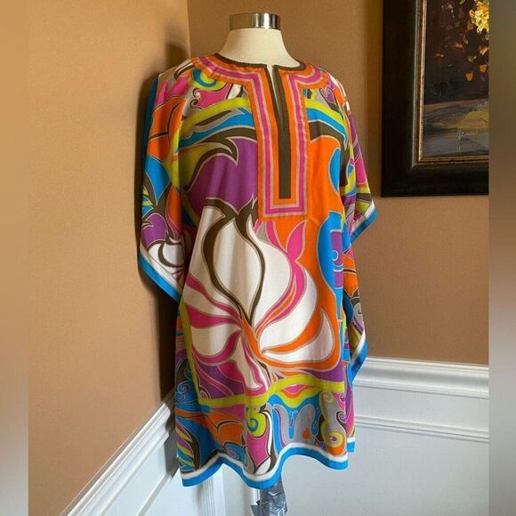 Trina Turk Theodora Silk Tunic Dress Boho Resort Psychedelic Print XS S - Picture 4 of 8